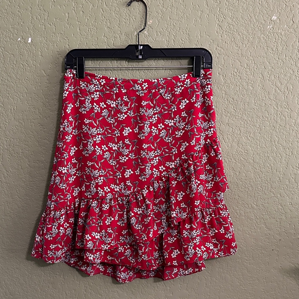 Banana Republic Red Floral Tiered Mini Skirt